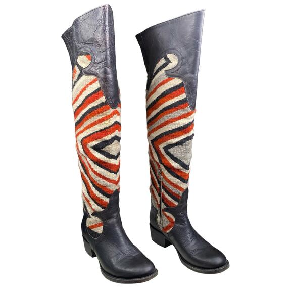 Freebird By Steven Cabal Black Leather Over The Knee Quilted Boots Size US 6 - Picture 5 of 12